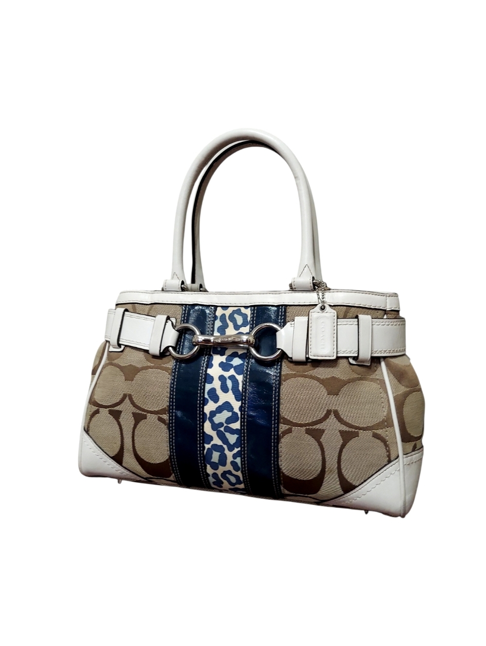 Y2K Coach 2000 Hamptons Stripe Carryall Satchel Leopard Print Jacquard & Leather - Picture 5 of 13